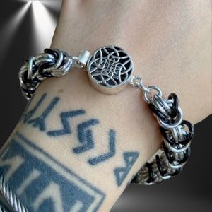Celtic chain bracelet . handcrafted silver & black maille bizantine links